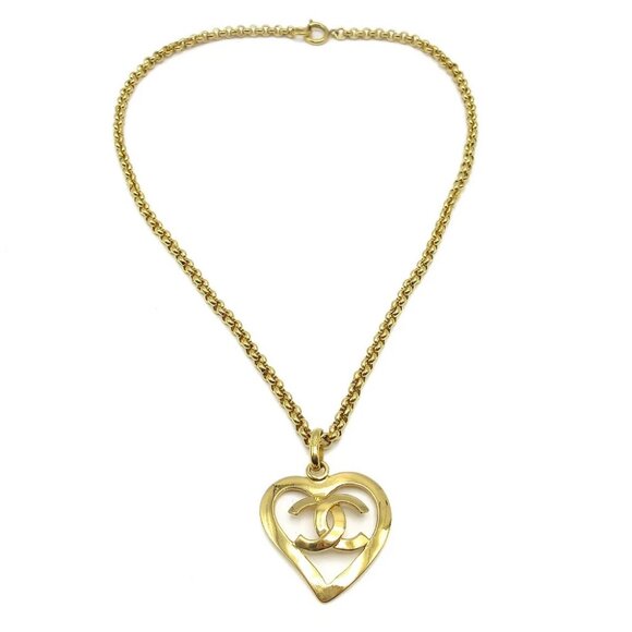 Chanel Heart Chain Pendant Necklace Gold 95P - Picture 1 of 5